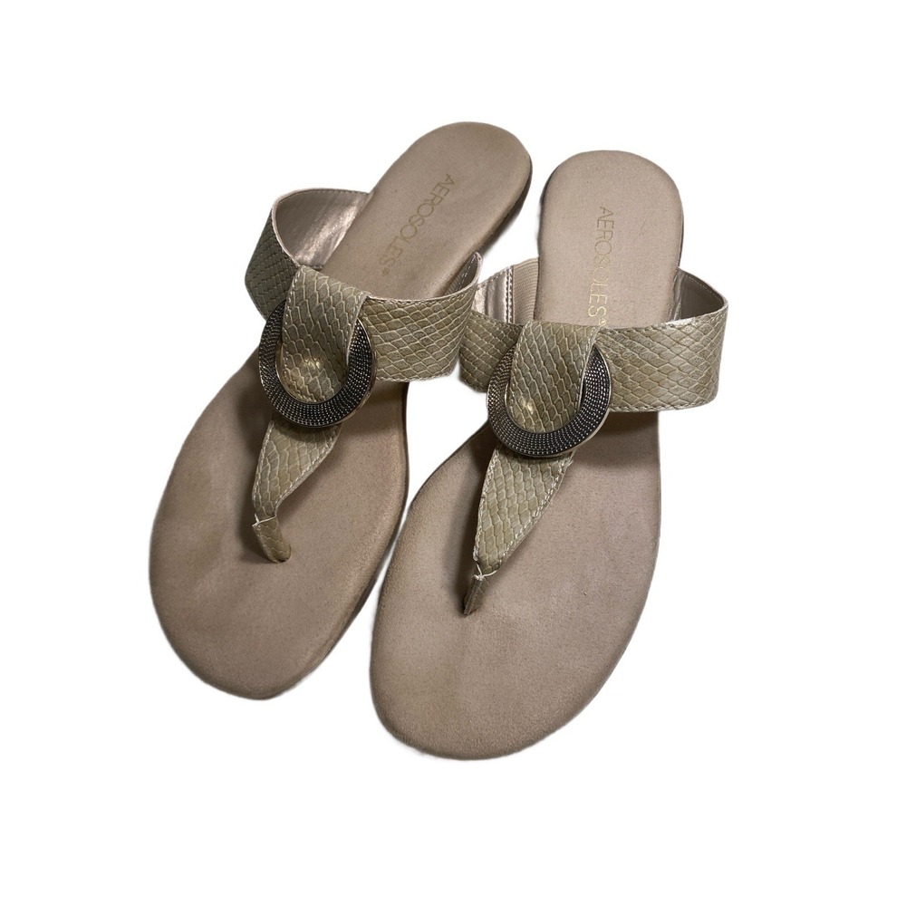 Aerosoles Supper Chlub Gold Snake T-Strap Sandals Sz 9